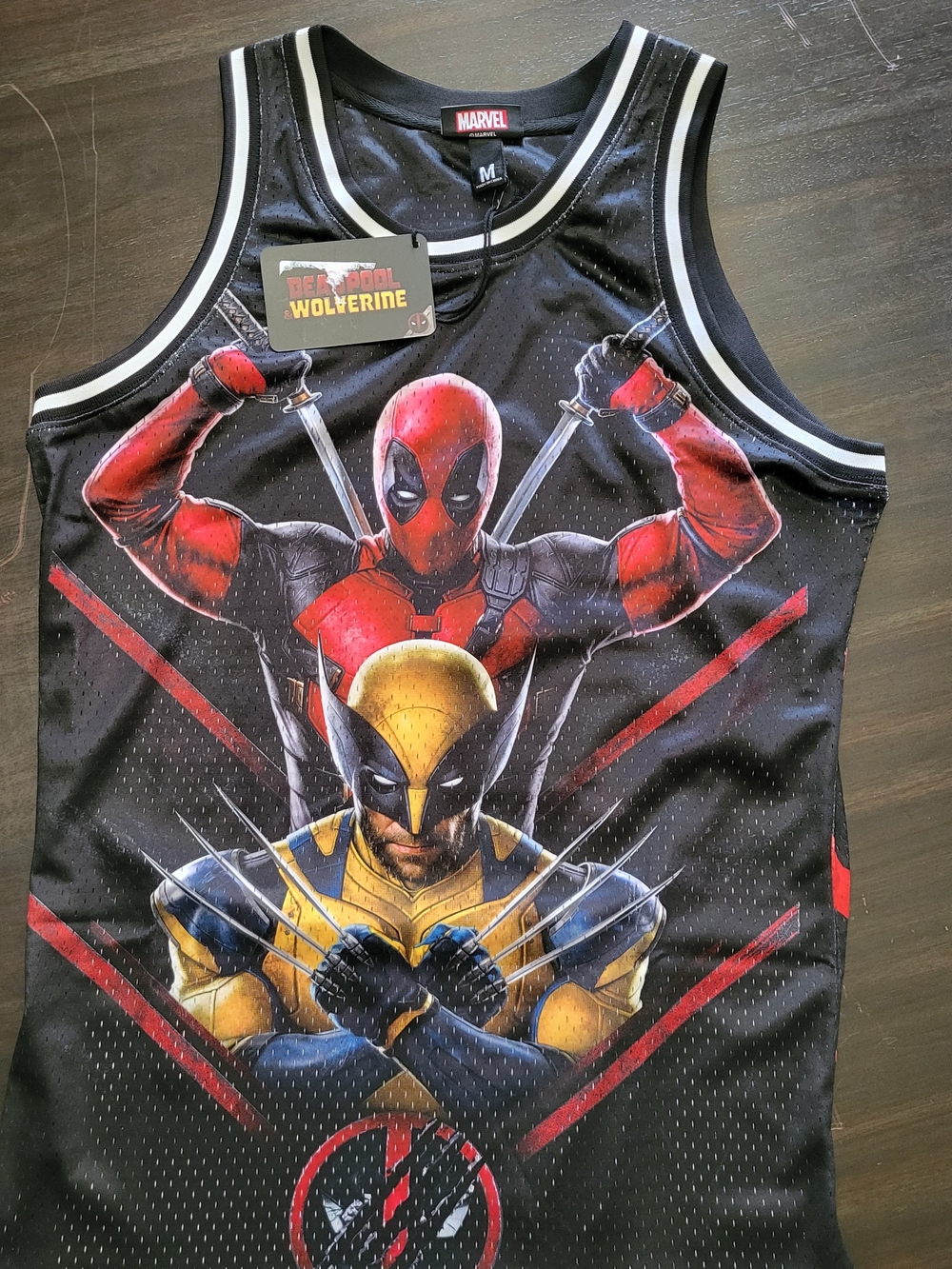 *NEW* Marvel Deadpool VS Wolverine Jersey Lids Print Tank Top Red Black Mens Med